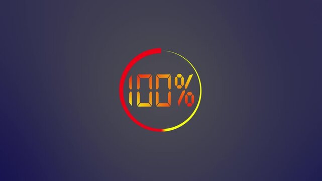 Orange digital loading percentage counter circle on purple background progress