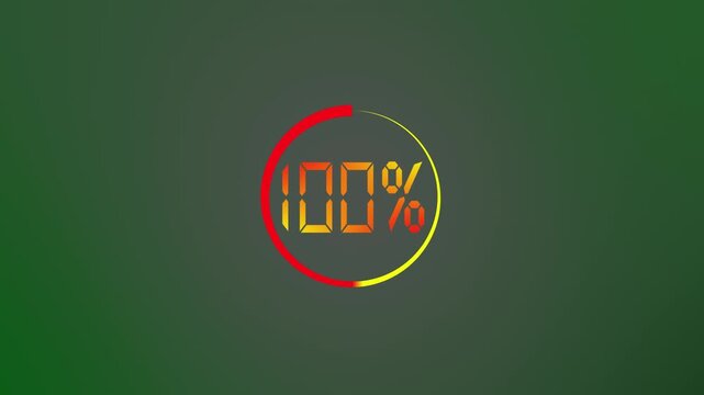 Orange digital loading percentage counter circle on green background progress