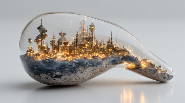 Miniature city in glass form