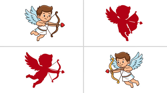 Cute Cupid Angel Character Collection with Bow and Arrow Illustrations for Love Romance and Valentine Themes