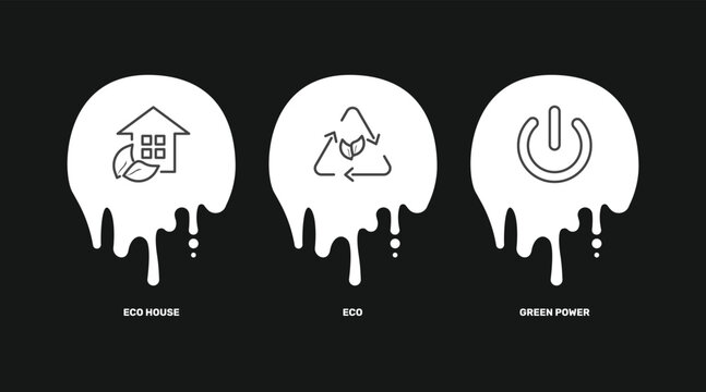 ecology icon set with eco house, eco, green power signs in flat outline style