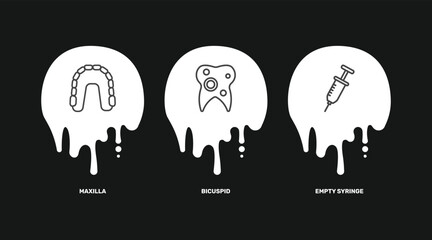 dental health icon set with maxilla, bicuspid, empty syringe signs in flat outline style © Abstract