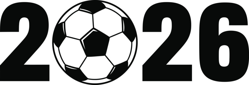Footboll 2026 world cup graphic soccer ball and year design for sports events
