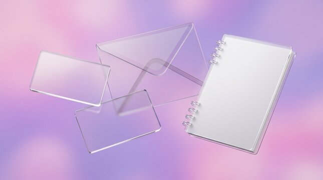 Blank clear acrylic stationery set with notebook and envelopes stationery notebook envelope translucent business minimalist transparent template presentation