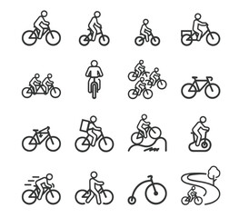 Obraz premium Cycling Variety Icon Set. A collection of stylized icons illustrating various aspects of cycling, from commuting to mountain biking.