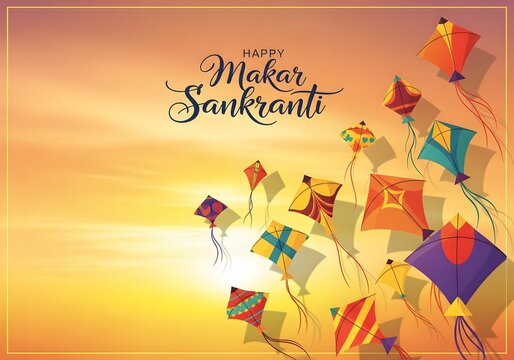 Makar sankranti kites flying in the sky