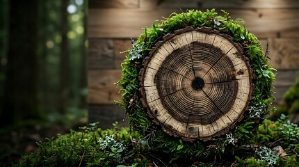 Fototapeta premium Tree Stump with Green Moss Symbolizing Nature Recovery