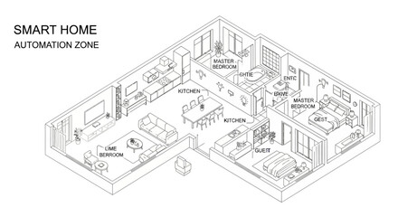 Fototapeta premium Smart home automation system blueprint design.