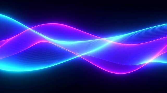 Vibrant neon waves pulsating in harmonious motion over dark background