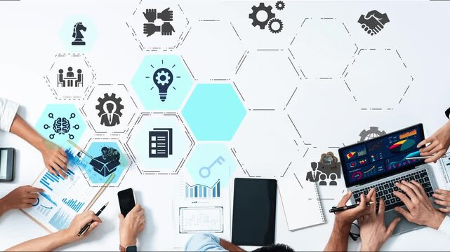 Innovation icons show creativity, teamwork, and project development. Innovation helps organizations design solutions, build strategy, and grow with new business opportunities. Funnel