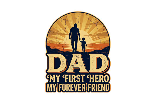 Vintage style illustration of a father and child with inspirational quote about fatherhood.