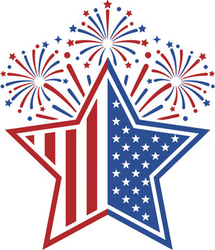 Patriotic star vector graphic with fireworks for 4th of july celebrations