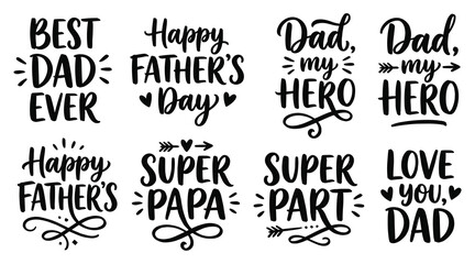 Fototapeta premium Best dad typography vector illustration set with super papa quotes for shirt print card svg cut file
