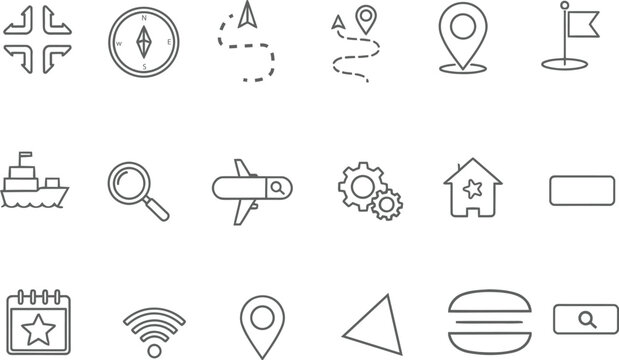 Line art icon set navigation travel and location services