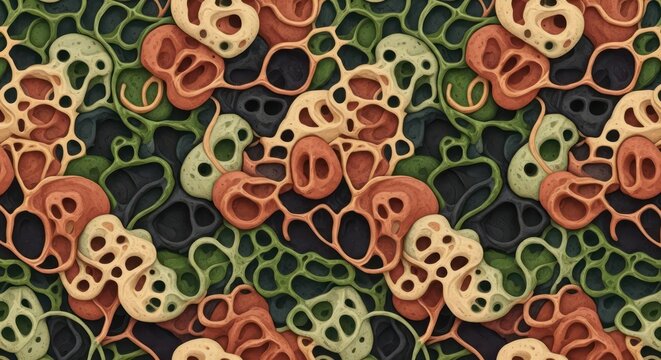 Vibrant abstract shapes and patterns.