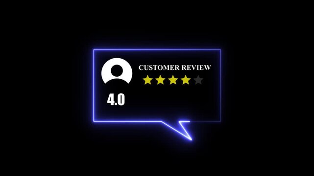 Glowing neon red Rating 4 stars icon animation. animation customer review concept, character giving three star feedback on neon rectangle. animated customer satisfaction rating. 4kKeywords: