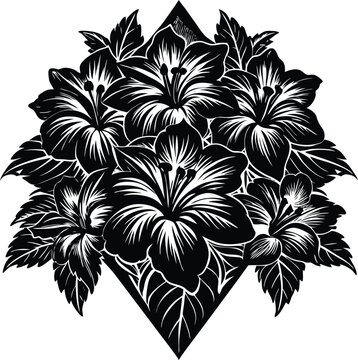 Black hibiscus flowers arranged in a diamond shape