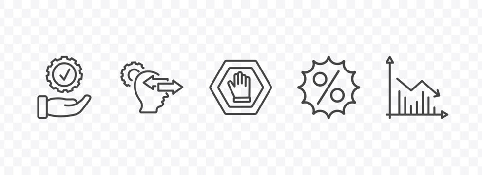 marketing icon set with execution, behavior, offer, marketing graph signs in flat outline style
