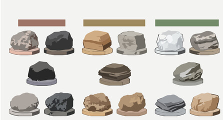Different Natural Rock Types Collection Flat Vector Illustration Isolated on White Background © Shaariar