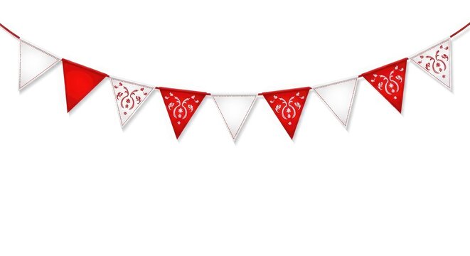 Red and white bunting garland isolated on white background