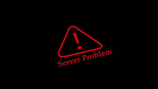 Animated server problem warning sign flashing on dark background, digital system error notification, network connection failure alert, technical issue concept, cyber security warning motion