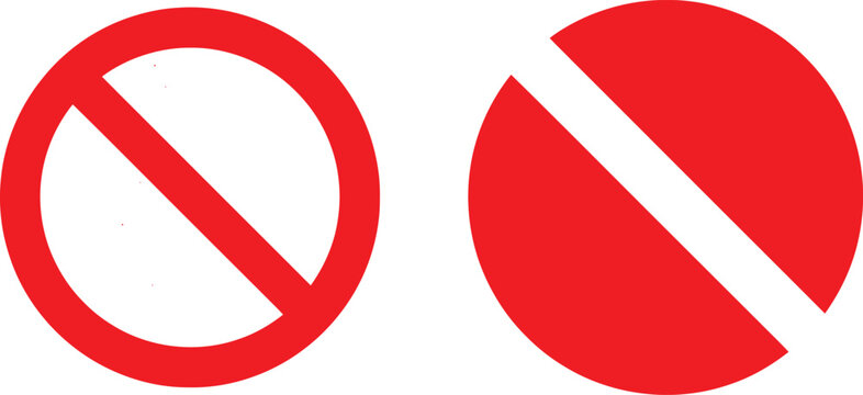 Prohibition and restriction symbols red circle with slash and diagonal line isolated on transparent background for safety warnings and signage
