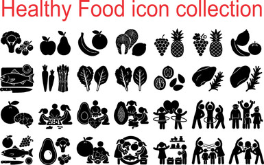 Obraz premium healthy food icons collection.., A premium collection of healthy food icons featuring fruits, vegetables, nutritious meals, beverages, and wellness-related symbols. Designed in a clean and modern styl