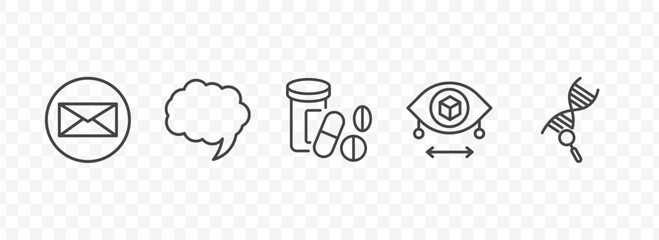 Fototapeta premium ai and future technology icon set with mail, speech bubble, field of view, genetic modification signs in flat outline style