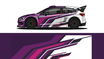 Purple Livery Race Car with Dynamic Graphics and Aero Spoiler on Track. © AhzaArdiansyah