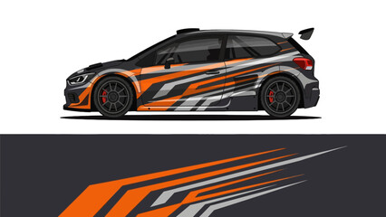 Fototapeta premium Sleek orange and white race car graphic with dynamic stripe design.