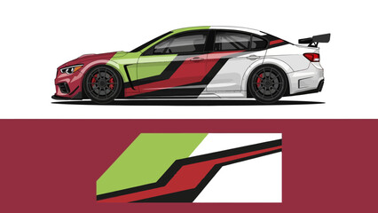 Fototapeta premium White racing car with green and red livery featuring bold stripes and sleek aerodynamic design.