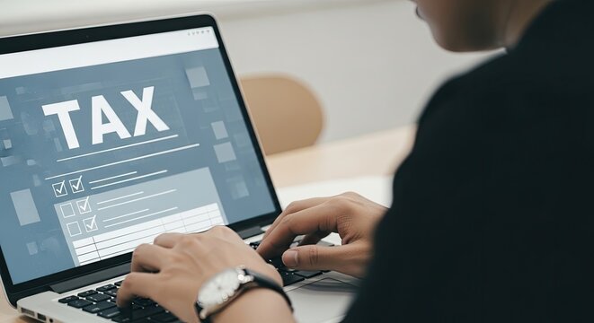 Person filing taxes on laptop computer