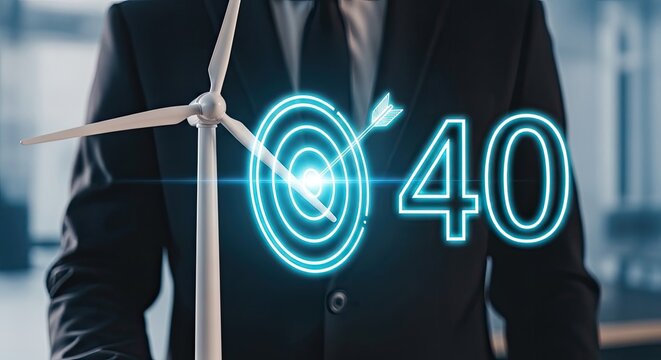 Sustainable energy goals wind turbine with target and forty percent symbol