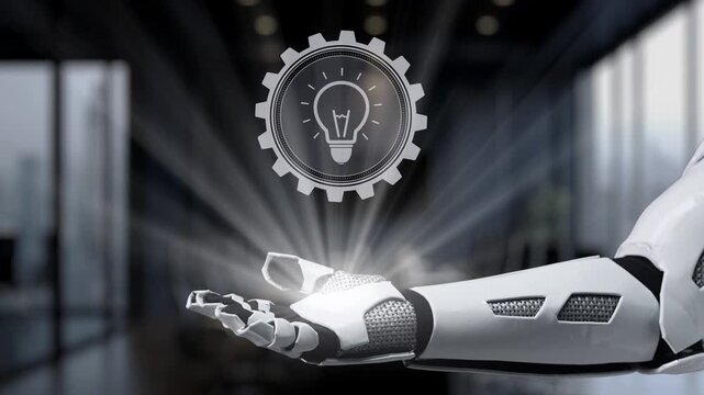 A robotic hand extends towards various educational icons in a sleek office setting, showcasing the intersection of technology and digital learning solutions for modern education. Synapse