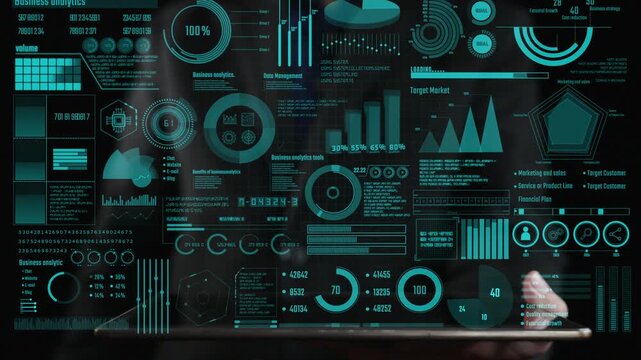 Captivating data visualization showcasing business analytics on a digital screen, featuring diverse graphs and charts that represent valuable insights and analytical metrics. Cipher