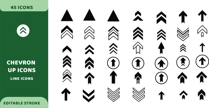Chevron up vector icons. Directional pointer, growth upgrade and navigation arrow signs set