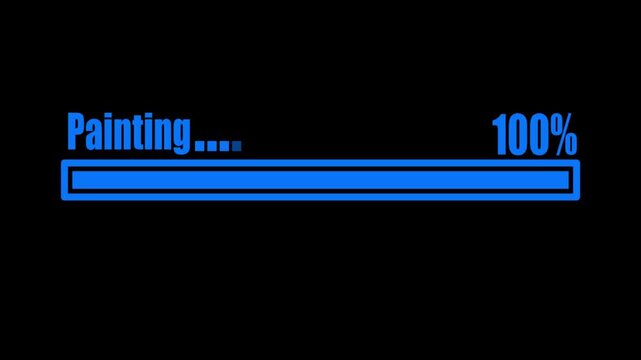 Digital blue painting progress bar 77 percent on black background loading