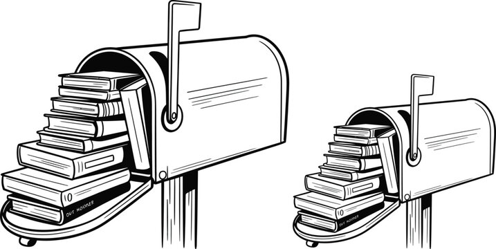 Mailboxes overflowing with books, book mail, literary delivery, mail full of books