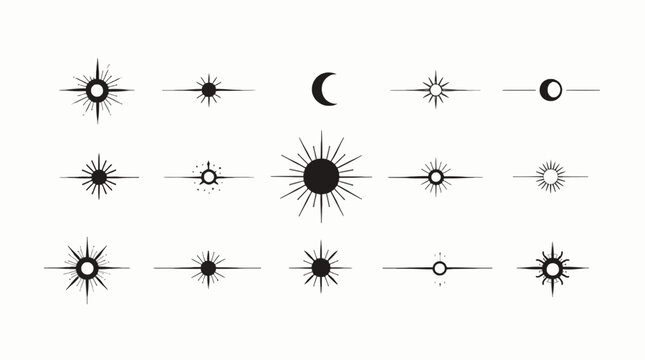 Minimalist celestial sun and moon symbols set