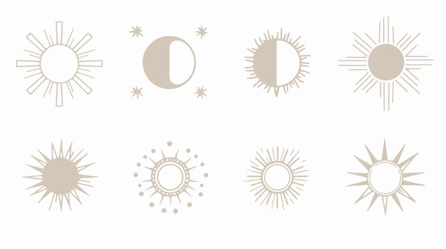 Boho celestial sun and moon icons set