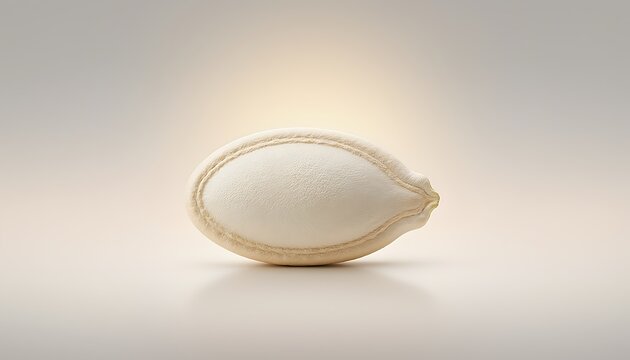 Single peeled raw pumpkin seed isolated on white background.