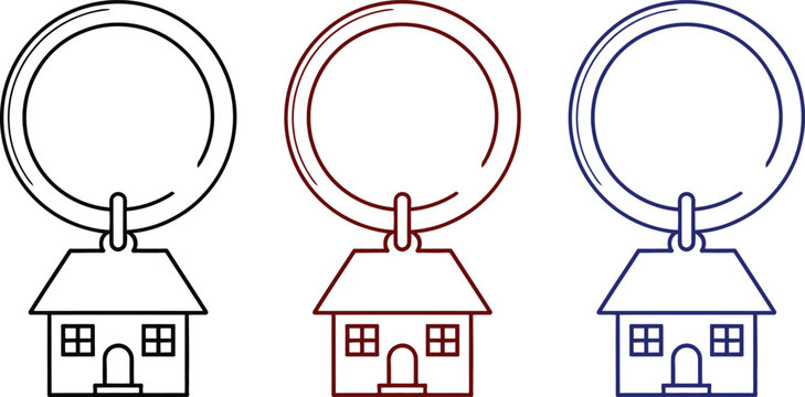House keychain icons, real estate symbols, property keys, colored line art