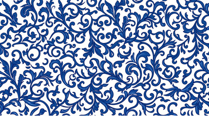 Elegant blue floral pattern on white background, decorative seamless vector illustration © graphic