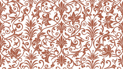 Fototapeta premium Ornate floral seamless pattern in brown and white, vintage damask style graphic element