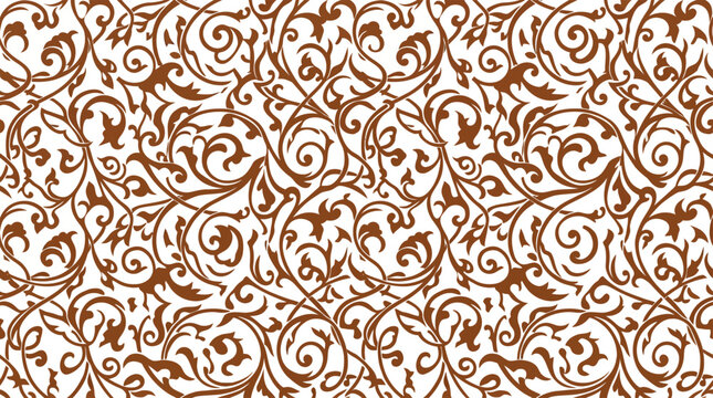 Brown ornate floral seamless pattern on white background, vector graphic element