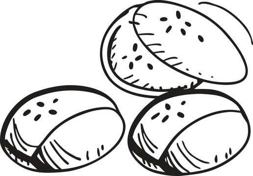 Three hand drawn coffee beans on a white background