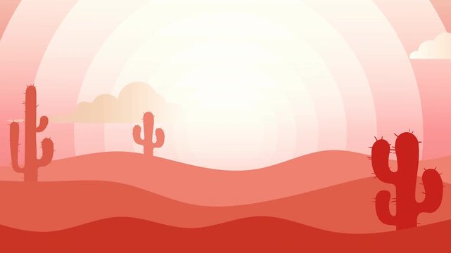 Flat looped Animated background of desert landscape with cactuses. Flat footage with parallax effect.