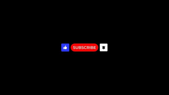 YouTube Subscribe Button Animation with Like and Bell Icon, Alpha Channel Transparent Background