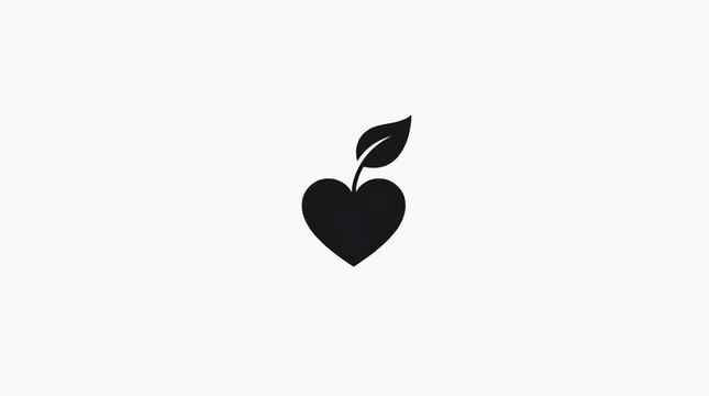 A black silhouette icon of a heart with a small leaf sprouting from it, symbolizing love for nature, growth, or a healthy lifestyle.