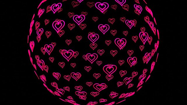 10 seconds closeup rotating spinning  globe of double nested hearts with black background animation screensaver motion graphics